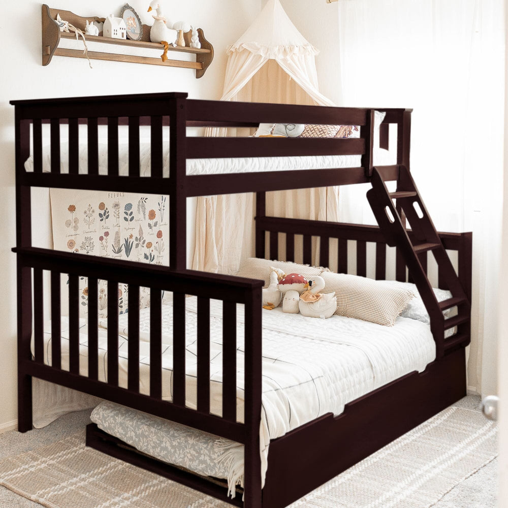 186231-005 : Bunk Beds Twin Over Full Bunk Bed With Trundle, Espresso