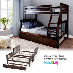 186231-005 : Bunk Beds Classic Twin over Full Bunk Bed with Trundle, Espresso