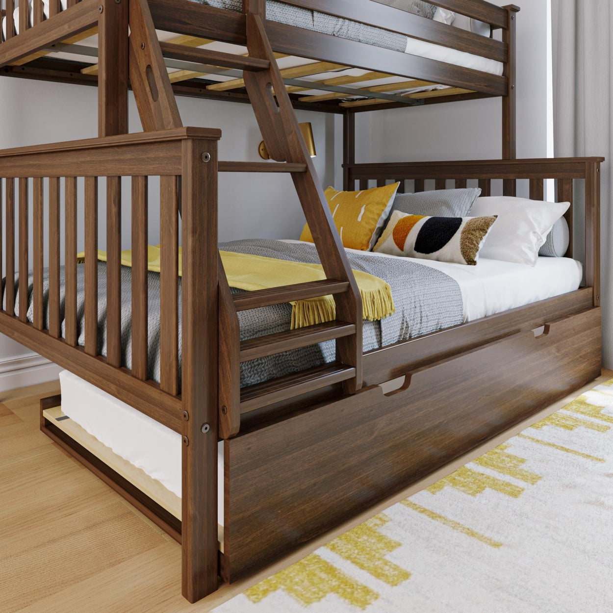 186231-008 : Bunk Beds Classic Twin over Full Bunk Bed with Trundle, Walnut