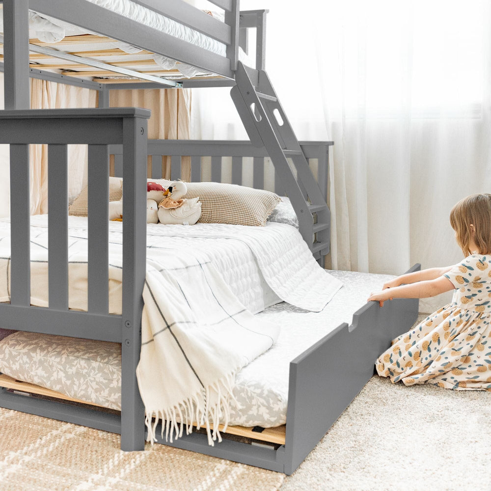 186231-121 : Bunk Beds Twin Over Full Bunk Bed With Trundle, Grey