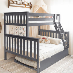 186231-121 : Bunk Beds Twin Over Full Bunk Bed With Trundle, Grey