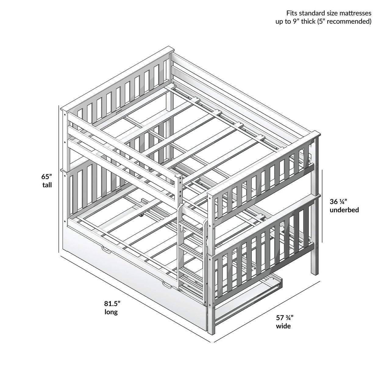 186251-001 : Bunk Beds Full Over Full Bunk Bed With Trundle Bed, Natural