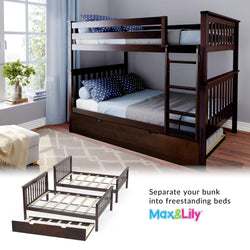 186251-005 : Bunk Beds Full Over Full Bunk Bed With Trundle Bed, Espresso