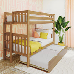 186305-007 : Bunk Beds Twin Over Twin Bunk Bed With Ladder on End & Trundle, Pecan