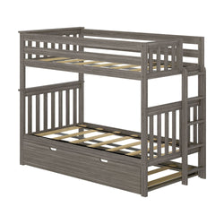 186305-151 : Bunk Beds Twin over Twin Bunk Bed with Ladder on End and Trundle, Clay