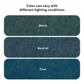 Color variations of fabric swatches under different lighting: warm, neutral, and cool tones.