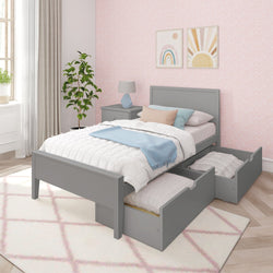 187100-121 : Kids Beds Classic Twin-Size Bed with Panel Headboard and Storage Drawers, Grey