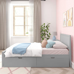 187100-121 : Kids Beds Classic Twin-Size Bed with Panel Headboard and Storage Drawers, Grey