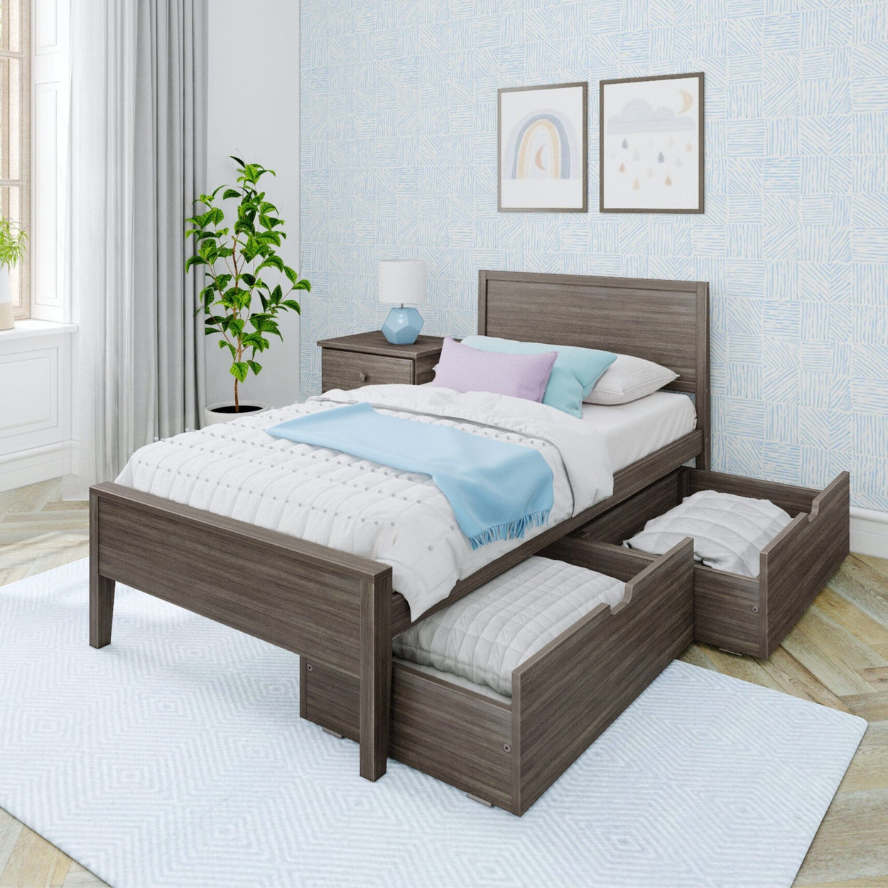 187100-151 : Kids Beds Classic Twin-Size Bed with Panel Headboard and Storage Drawers, Clay