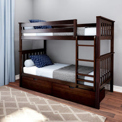 187201-005 : Bunk Beds Twin Bunk Bed With Underbed Storage Drawers, Espresso