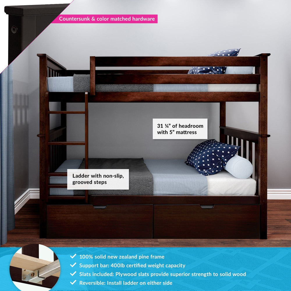 187201-005 : Bunk Beds Twin Bunk Bed With Underbed Storage Drawers, Espresso