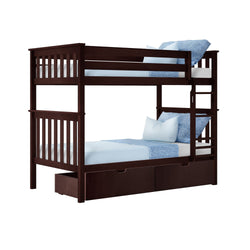 187201-005 : Bunk Beds Twin Bunk Bed With Underbed Storage Drawers, Espresso