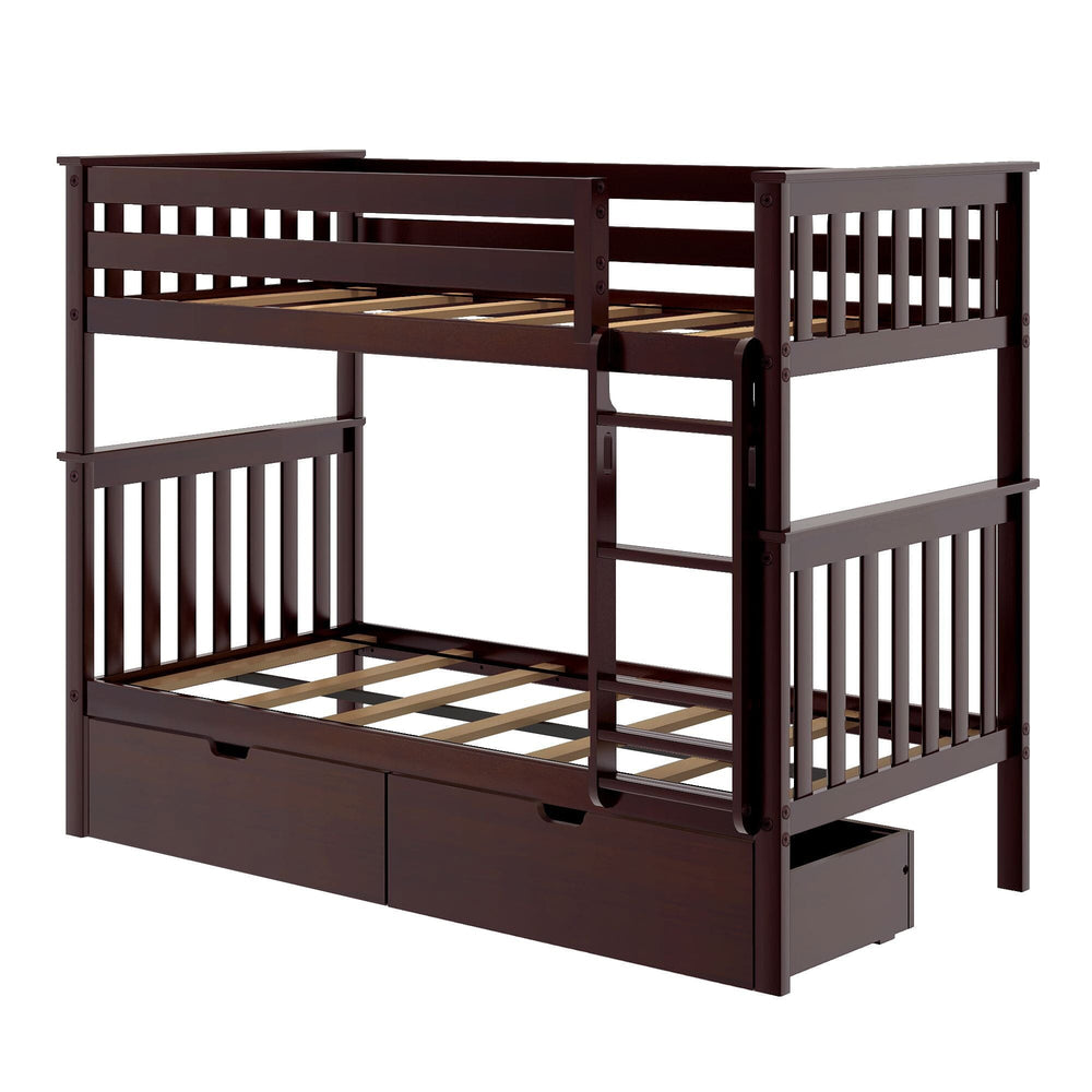 187201-005 : Bunk Beds Twin Bunk Bed With Underbed Storage Drawers, Espresso