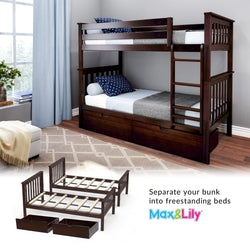 187201-005 : Bunk Beds Twin Bunk Bed With Underbed Storage Drawers, Espresso