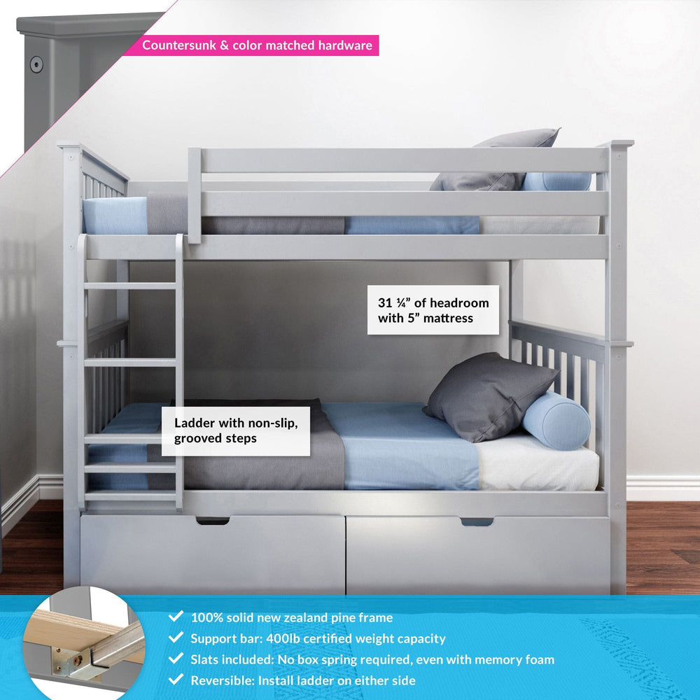 187201-121 : Bunk Beds Twin Bunk Bed With Underbed Storage Drawers, Grey