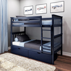 187201-131 : Bunk Beds Twin Bunk Bed With Underbed Storage Drawers, Blue