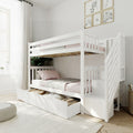 Twin Over Twin Bunk Bed With Stairs & Storage Drawers