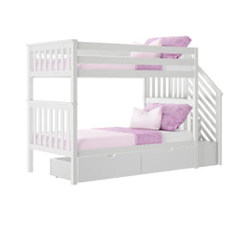 187205-002 : Bunk Beds Twin Over Twin Staircase Bunk With Storage Drawers, White