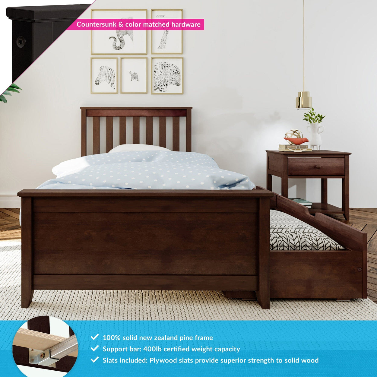 187210-005 : Kids Beds Twin-Size Platform Bed with Underbed Storage Drawers, Espresso