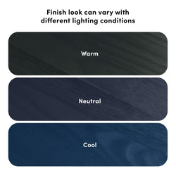 Wood finish color variations in warm, neutral, and cool tones under different lighting conditions.