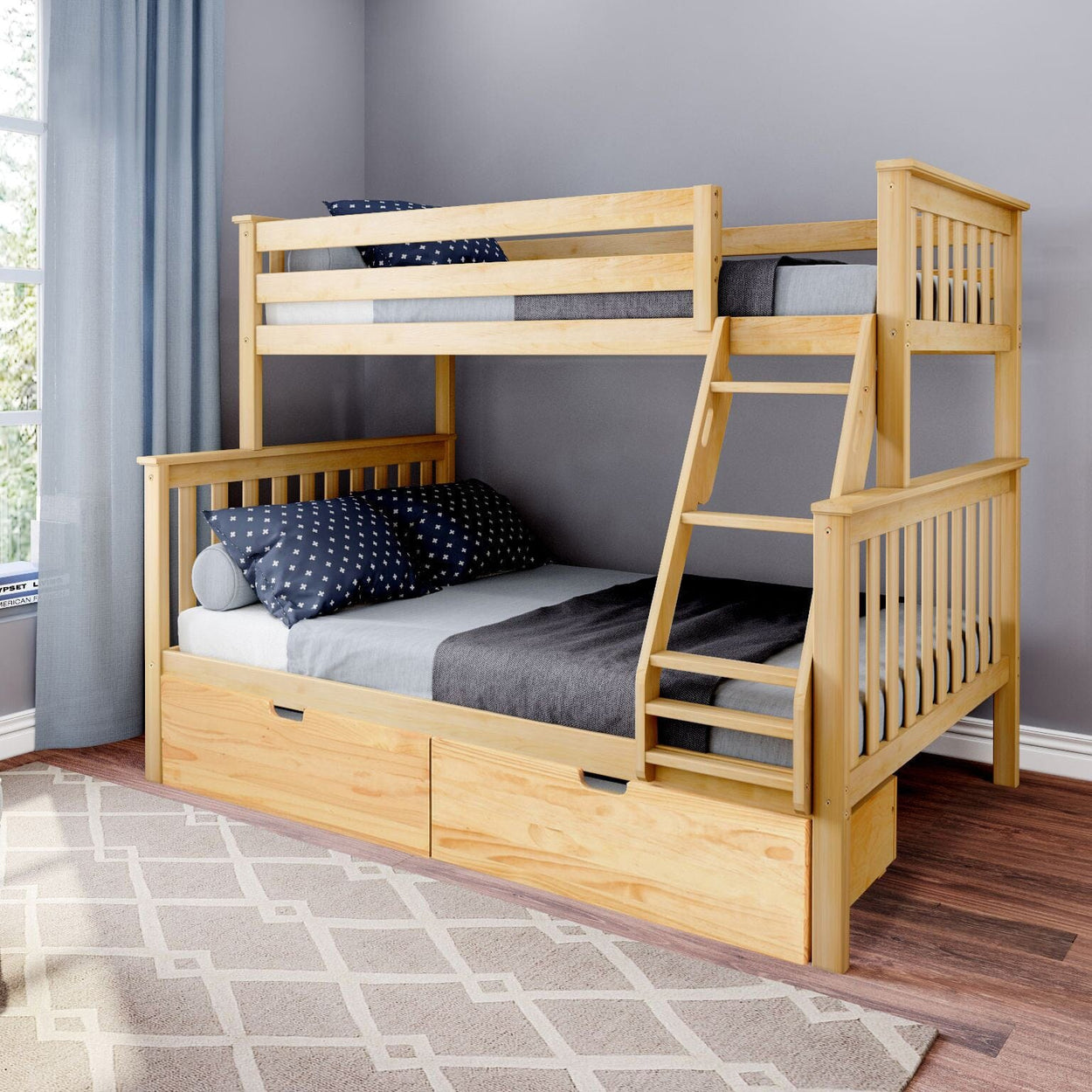 187231-001 : Bunk Beds Twin over Full Bunk Bed + Storage Drawers, Natural