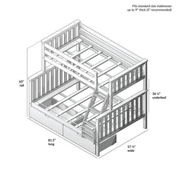 187231-001 : Bunk Beds Twin Over Full Bunk Bed + Storage Drawers, Natural