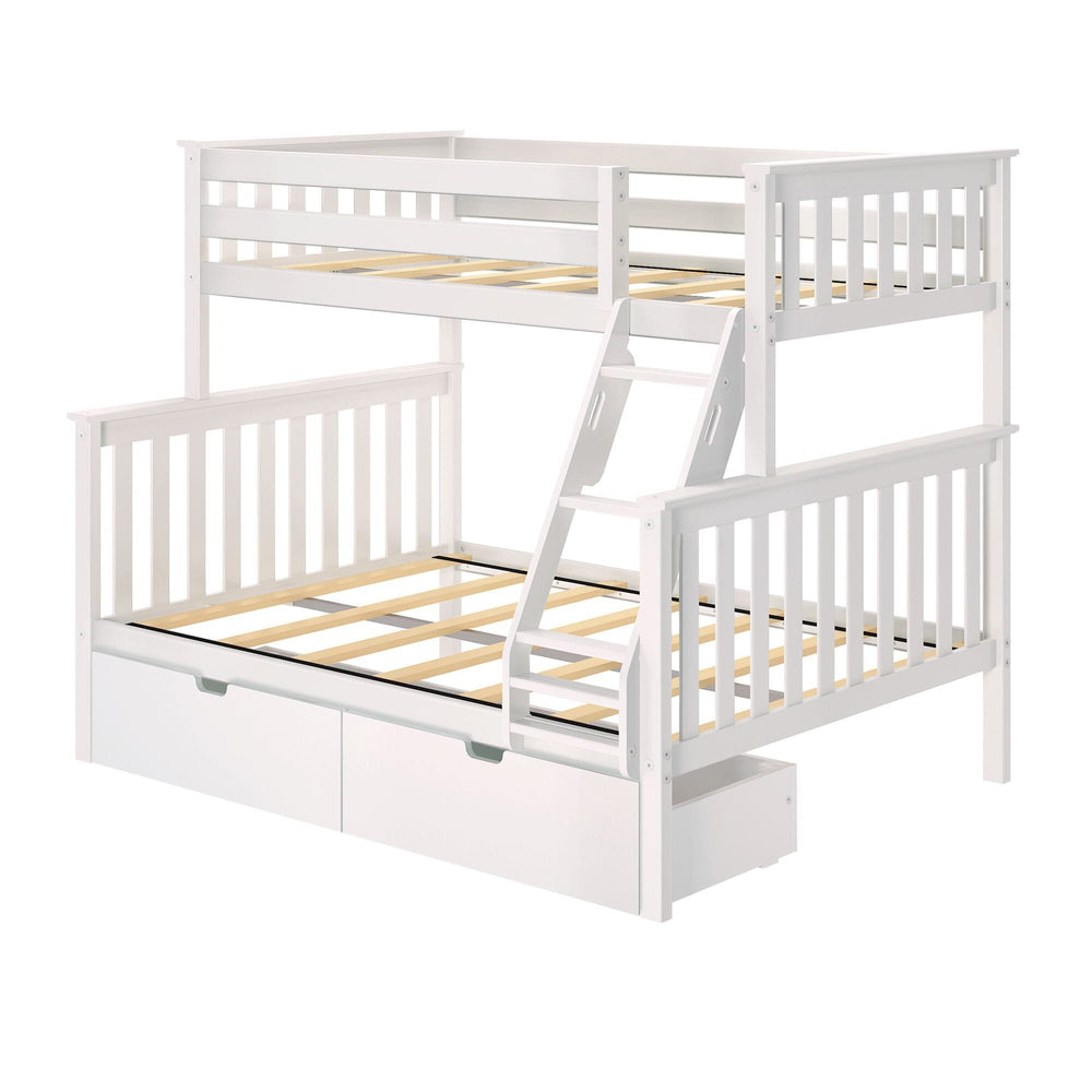 187231-002 : Bunk Beds Twin Over Full Bunk Bed + Storage Drawers, White