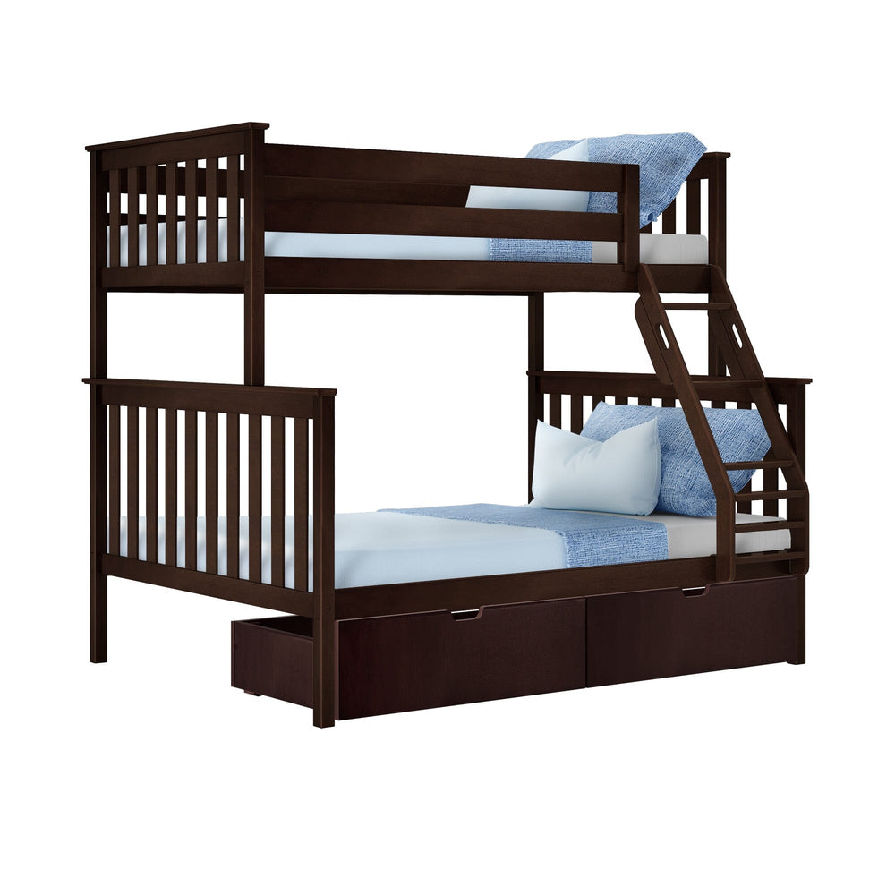 187231-005 : Bunk Beds Twin Over Full Bunk Bed + Storage Drawers, Espresso