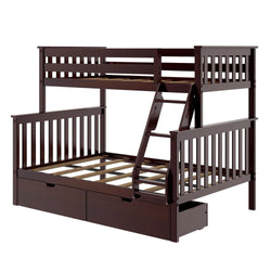 187231-005 : Bunk Beds Twin Over Full Bunk Bed + Storage Drawers, Espresso