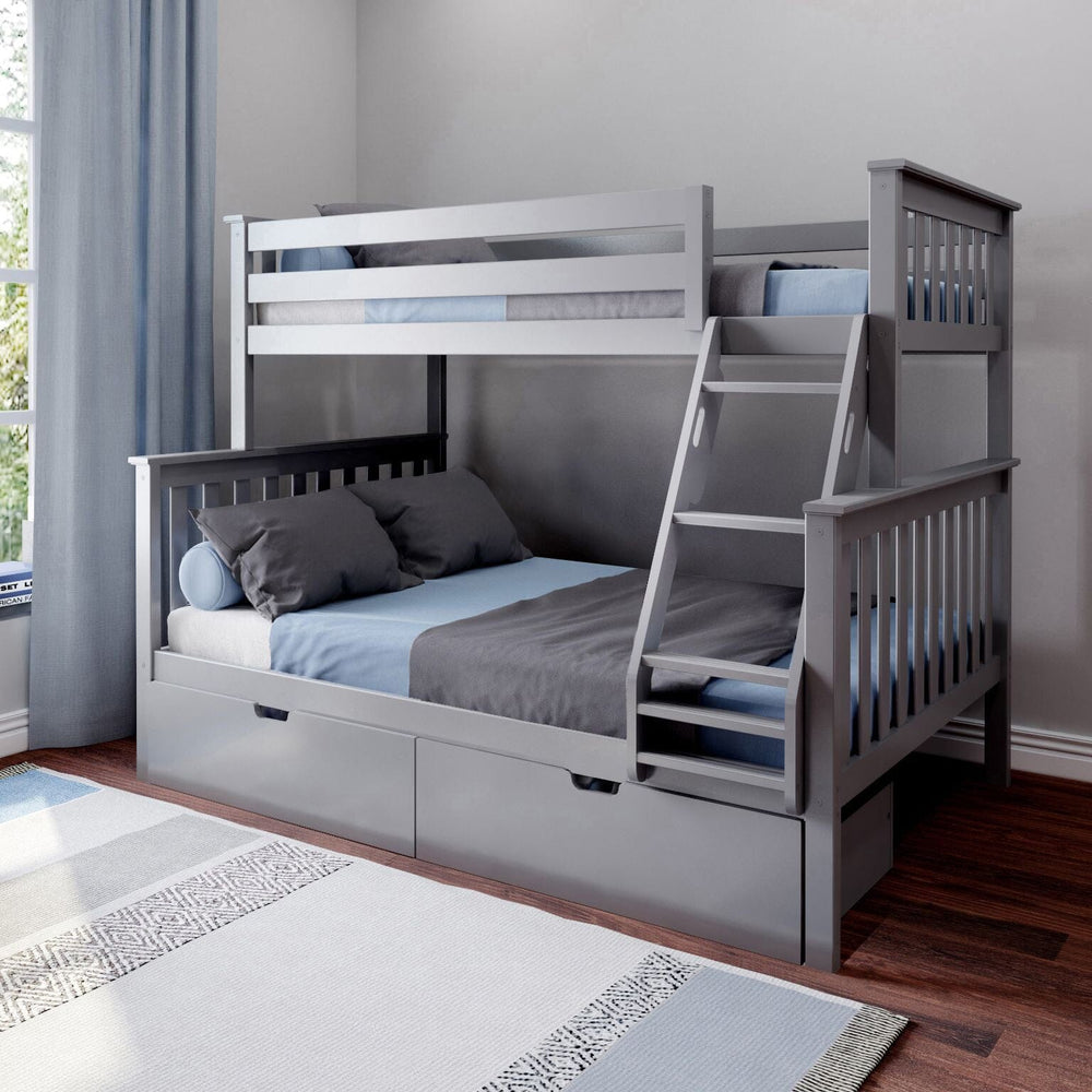 187231-121 : Bunk Beds Twin Over Full Bunk Bed + Storage Drawers, Grey