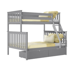 187231-121 : Bunk Beds Twin Over Full Bunk Bed + Storage Drawers, Grey