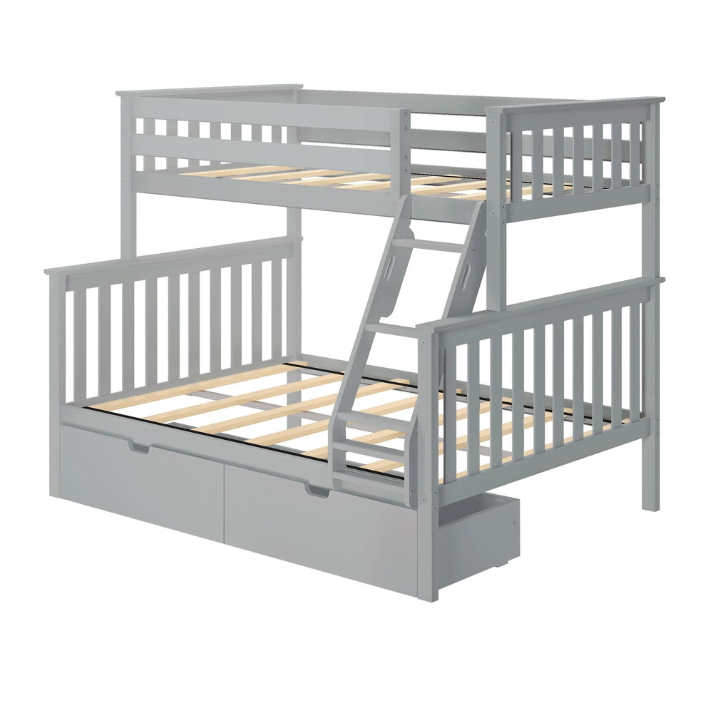 187231-121 : Bunk Beds Twin Over Full Bunk Bed + Storage Drawers, Grey