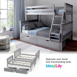 187231-121 : Bunk Beds Twin Over Full Bunk Bed + Storage Drawers, Grey