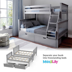 187231-121 : Bunk Beds Twin over Full Bunk Bed + Storage Drawers, Grey