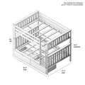 Space-saving white wooden bunk bed with slatted guardrails, built-in ladder and underbed storage drawers — 81.5″ L × 57.75″ W × 65″ H, fits standard mattresses up to 9″ thick