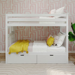 187305-002 : Bunk Beds Twin over Twin Bunk Bed with Ladder on End and Storage Drawers, White
