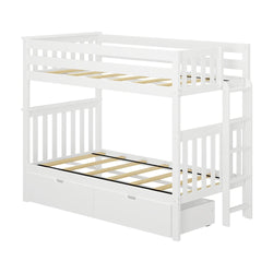 187305-002 : Bunk Beds Twin Over Twin Bunk Bed With Ladder on End & Storage Drawers, White