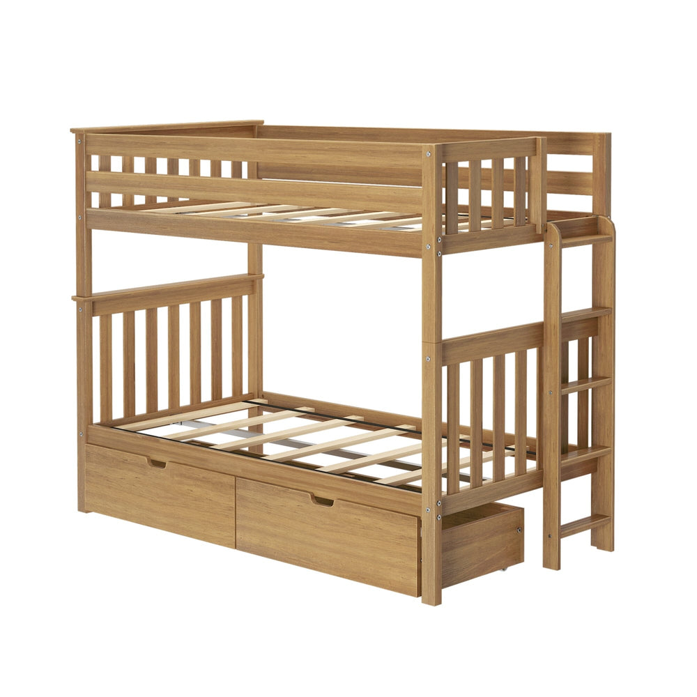 187305-007 : Bunk Beds Twin Over Twin Bunk Bed With Ladder on End & Storage Drawers, Pecan