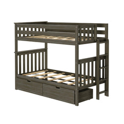 187305-151 : Bunk Beds Twin over Twin Bunk Bed with Ladder on End and Storage Drawers, Clay