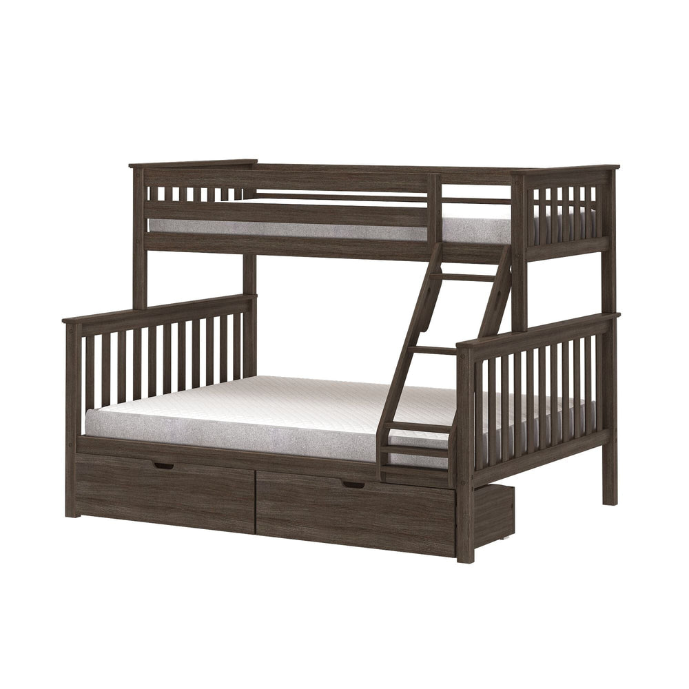 Wooden twin over full bunk bed with storage drawers and ladder.