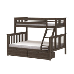 Wooden twin over full bunk bed with storage drawers and ladder.