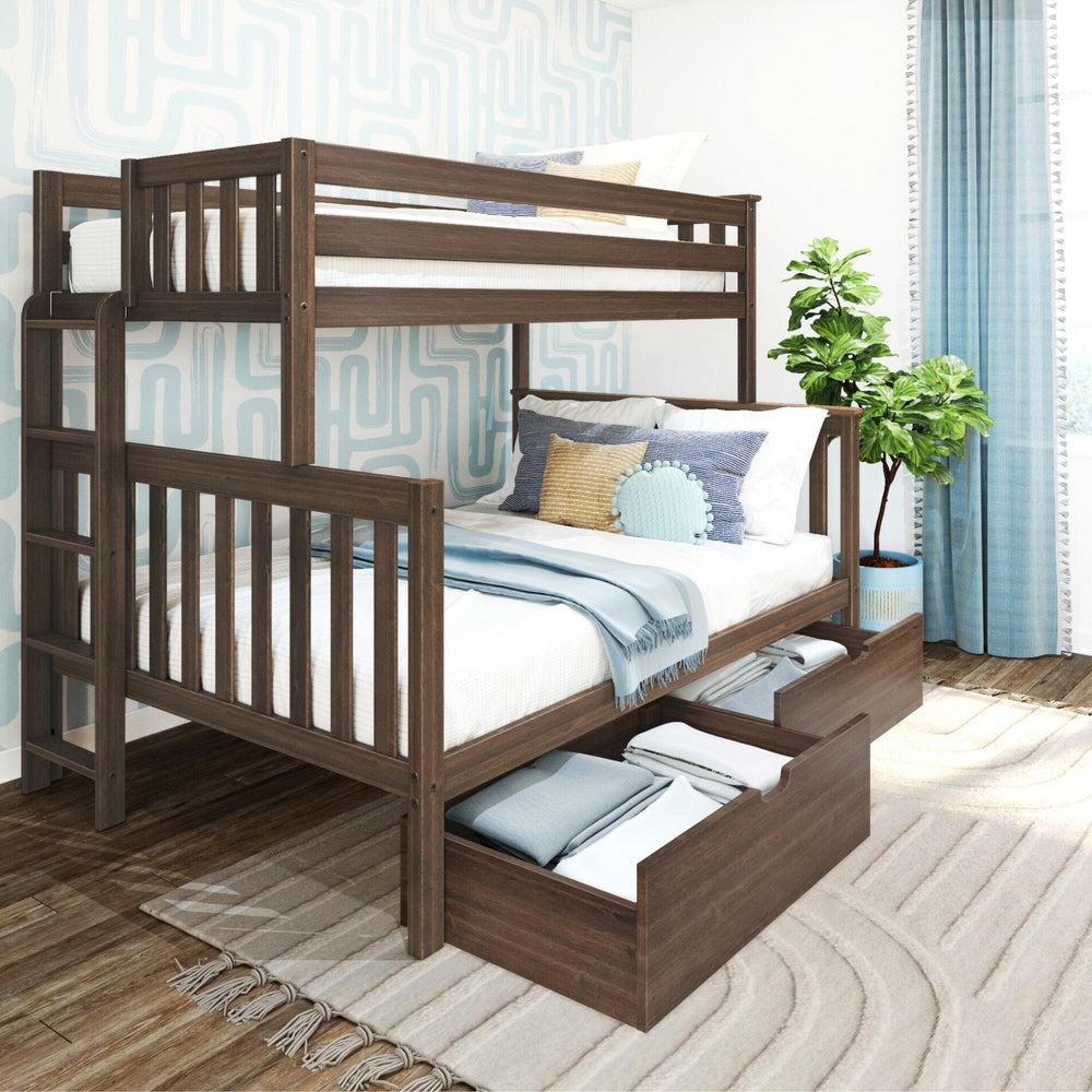 187335-008 : Bunk Beds Twin Over Full Bunk Bed With Ladder on End & Storage Drawers, Walnut