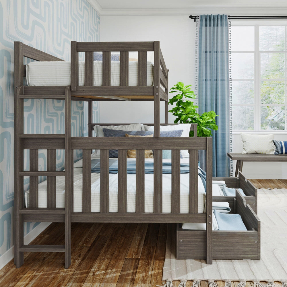 187335-151 : Bunk Beds Twin Over Full Bunk Bed With Ladder on End & Storage Drawers, Clay