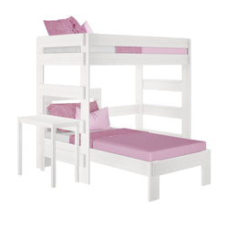 19-801-182 : Bunk Beds Farmhouse Twin over Twin L-Shaped Bunk Bed with Desk, White Wash