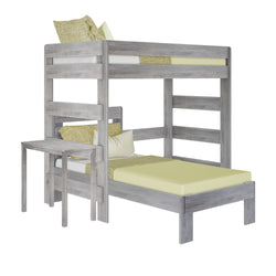 19-801-185 : Bunk Beds Farmhouse Twin over Twin L-Shaped Bunk Bed with Desk, Driftwood