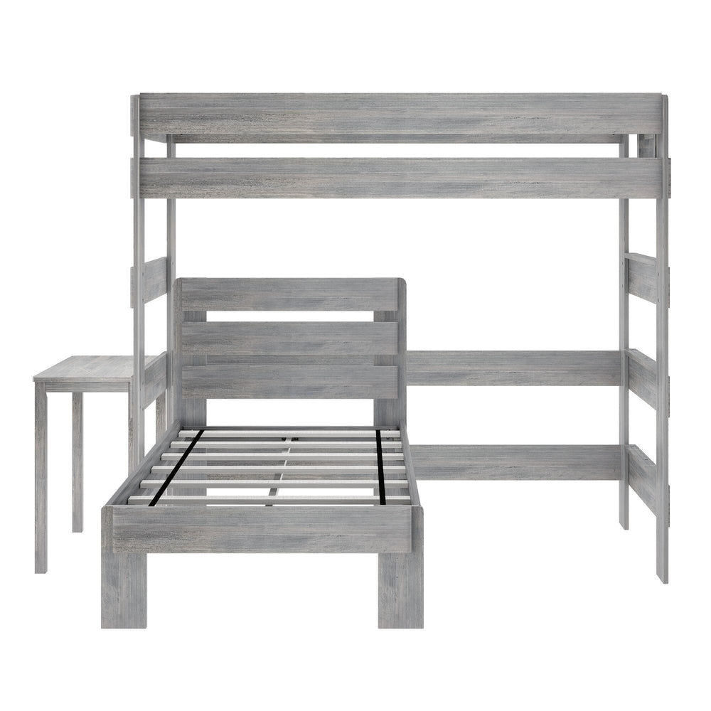 19-801-185 : Bunk Beds Farmhouse Twin Over Twin L-Shaped Bunk Bed With Desk, Driftwood