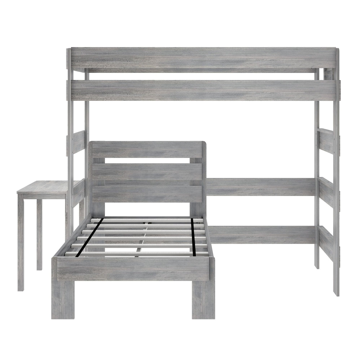 19-801-185 : Bunk Beds Farmhouse Twin over Twin L-Shaped Bunk Bed with Desk, Driftwood