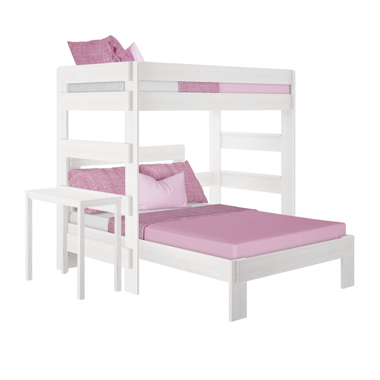 19-802-182 : Bunk Beds Farmhouse Twin over Full L-Shaped Bunk Bed with Desk, White Wash