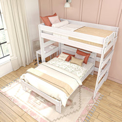 19-802-182 : Bunk Beds Farmhouse Twin Over Full L-Shaped Bunk Bed With Desk, White Wash