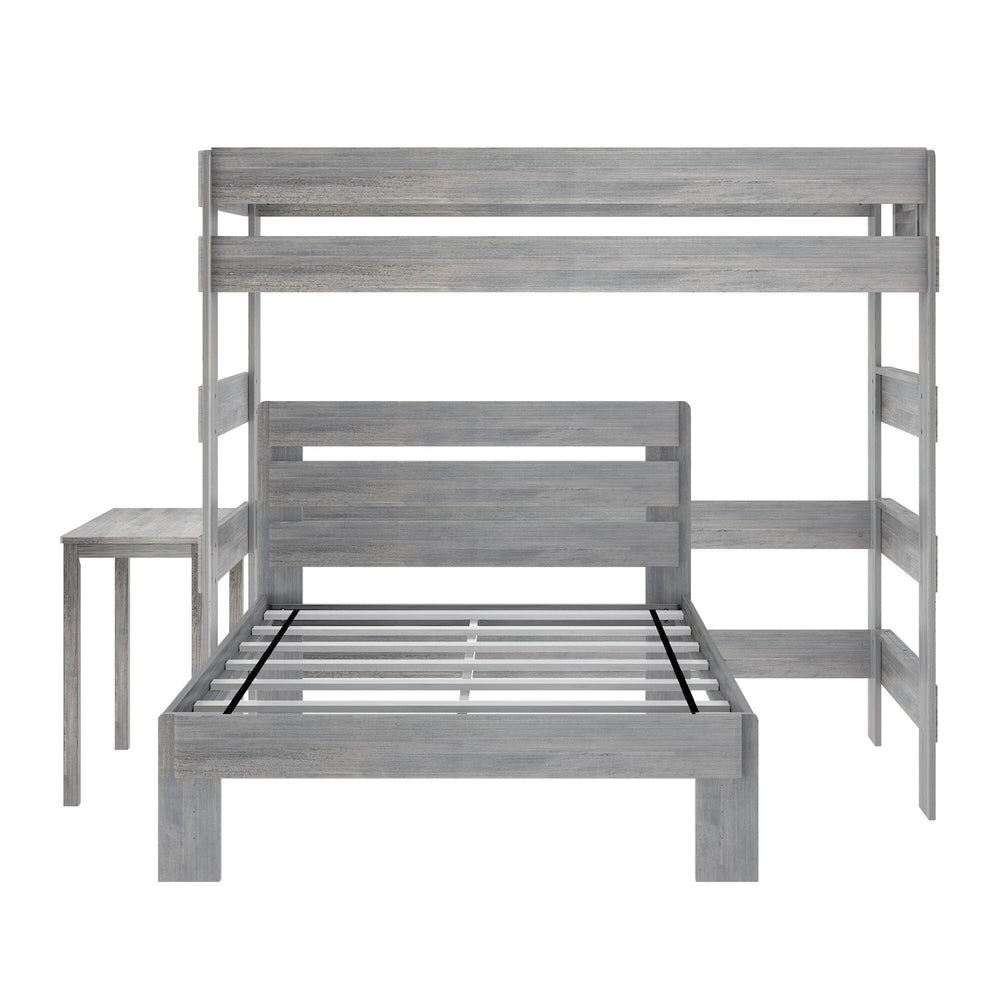 19-802-185 : Bunk Beds Farmhouse Twin Over Full L-Shaped Bunk Bed With Desk, Driftwood